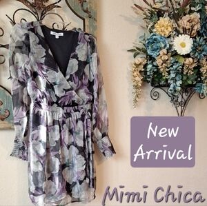 Mimi Chica Purple/Gray Bishop Sleeve Dress. NWOT Size Medium